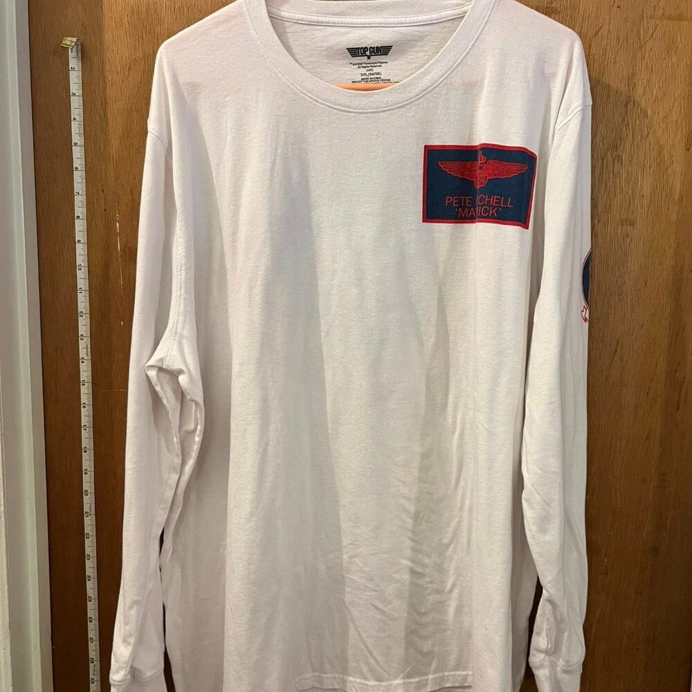 Size 3X(54/56) - Top Gun - Men's White Long Sleeve Movie Promo T-Shirt